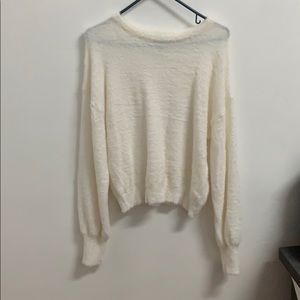 Fuzzy White Balloon Sleeve Sweater